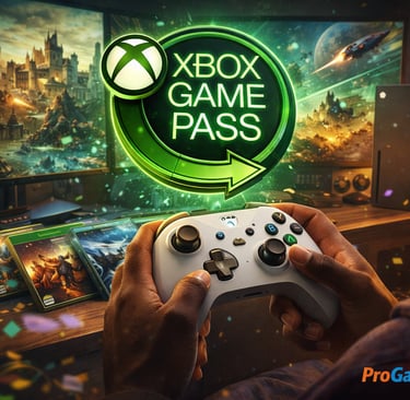 Jogador segurando controle com cenários digitais ao fundo em ambiente iluminado.