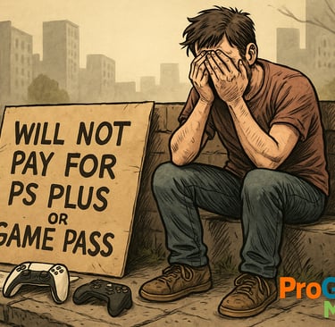 Gamer frustrado protesta contra os altos preços da PS Plus e Game Pass.