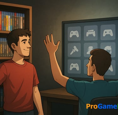 Gamers unidos com braços erguidos, segurando jogos e controles diante da sombra do logo PlayStation.
