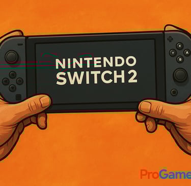 Mãos seguram o Nintendo Switch 2 sobre fundo laranja, simbolizando o fim e o impacto do artigo.