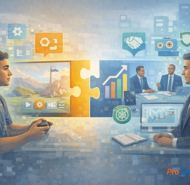 Imagem conceitual mostra games como apoio ao desenvolvimento de habilidades aplicáveis ao mercado de