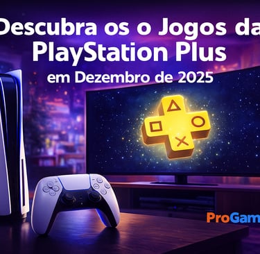 com PS5, controle e TV exibindo o logo da PS Plus