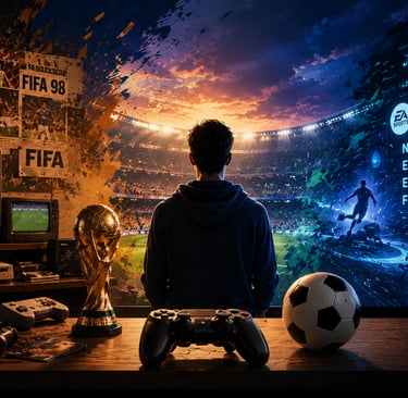 Jogador observa passado e futuro dos games de futebol em cenário de Copa