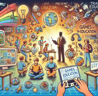 Cena integrando ferramentas educacionais clássicas, modernas e futurísticas.