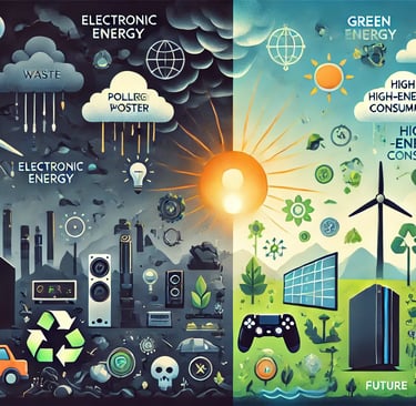 Contraste entre desafios como poluição e oportunidades como energia limpa na sustentabilidade