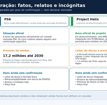 Diagrama compara confirmações e rumores sobre PS6 e Project Helix.
