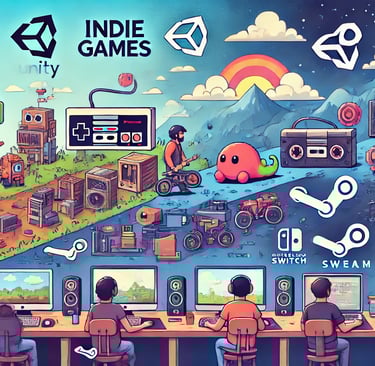 evolution of indie games, transitioning from retro 8-bit graphics to vibrant modern