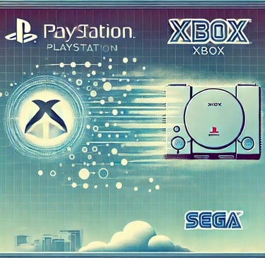 PlayStation e Xbox se desvanecendo em uma nuvem digital, com referência ao Sonic