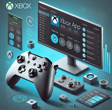 A modern illustration of an Xbox controller and the updated Xbox app interface.