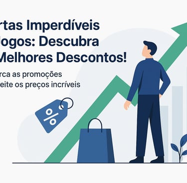 homem ao lado de seta de crescimento e ícones de oferta, simbolizando economia e expansão da bibliot
