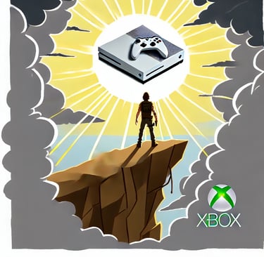 a man standing on a cliff with a video game controller
