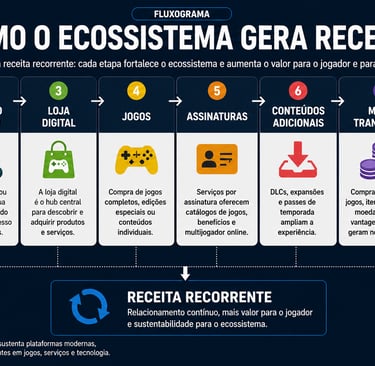Fluxograma mostra como consoles geram receita por jogos, assinaturas e serviços