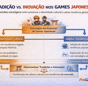Fluxograma mostrando decisões entre tradição cultural e inovação nos games japoneses