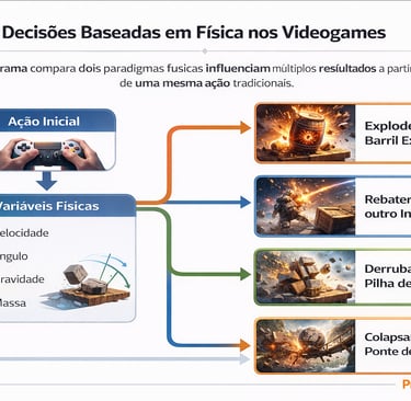 Fluxograma mostrando como variáveis físicas geram múltiplos resultados a partir de uma ação do jogad