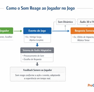 Fluxograma do áudio adaptativo em games da ação à resposta sonora.