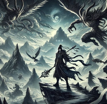 a man standing on a cliff with a lot of birds