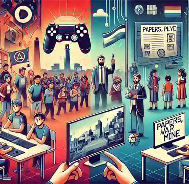 comunidades, protestos sociais inspirados em jogos e uma sala de aula moderna, destacando o impacto