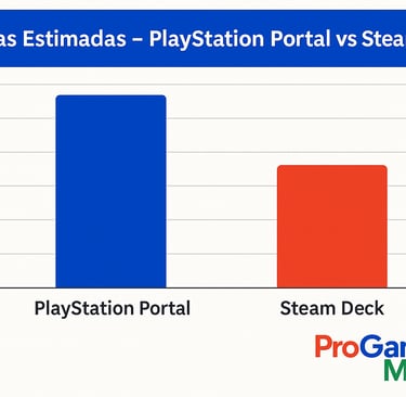 Gráfico de barras mostrando o PlayStation Portal com 2 milhões e o Steam Deck com 4 milhões de unida