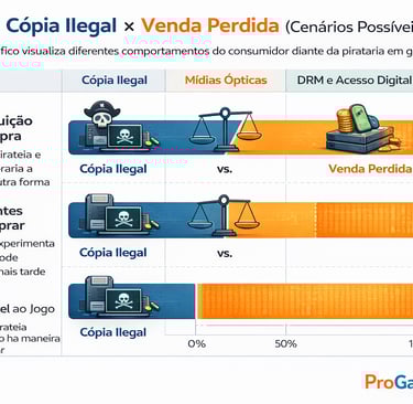 Gráfico comparando cópia ilegal e venda perdida em diferentes cenários de consumo de jogos