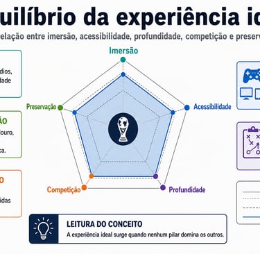 Gráfico radar do equilíbrio entre cinco pilares da experiência ideal de Copa