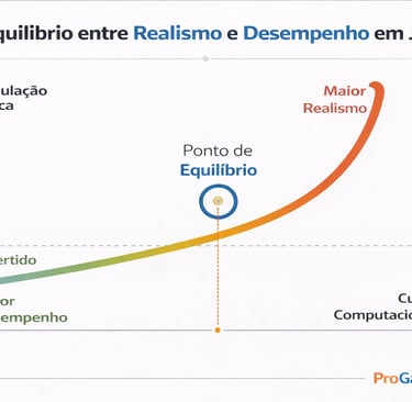 Gráfico mostrando o equilíbrio entre realismo físico, desempenho e custo computacional em jogos