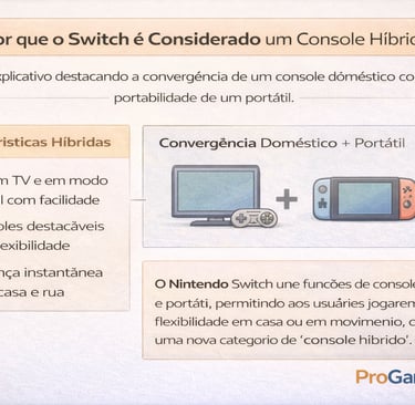 Quadro explicativo mostrando por que o Nintendo Switch é considerado um console híbrido