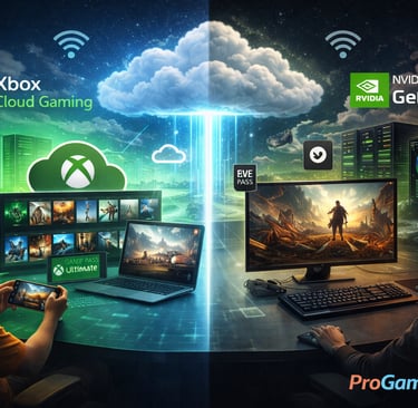 Comparação visual entre modelos de cloud gaming por assinatura e streaming de jogos próprios