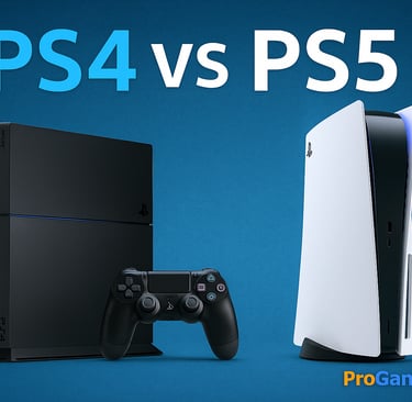 PS4 e PS5 lado a lado em comparação visual.