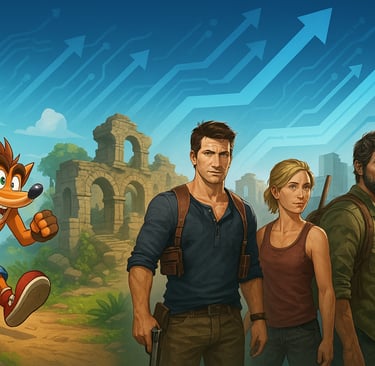 a group of people standing around a cartoony video game