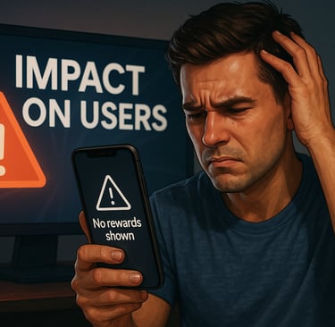 Jogador frustrado ao não ver prêmios no app Xbox; impacto direto do bug.