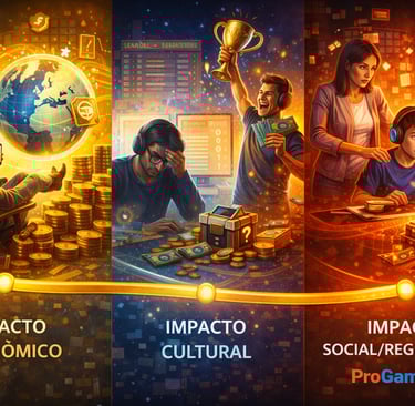 Ilustração mostrando impactos econômicos, culturais e sociais do pay to win nos games online