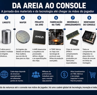 Infográfico mostra a cadeia produtiva da areia ao console de videogame
