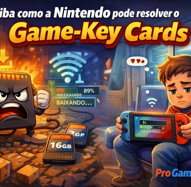 Usuário frustrado aguardando download de jogo no Nintendo Switch 2 usando Game-Key Card.