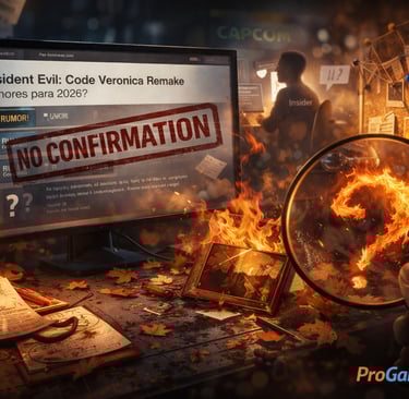 Ilustração mostra jornalistas e documentos simbolizando rumores sobre remake de jogo em 2026.