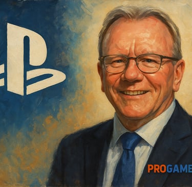 Retrato estilizado de Jim Ryan com logo PlayStation