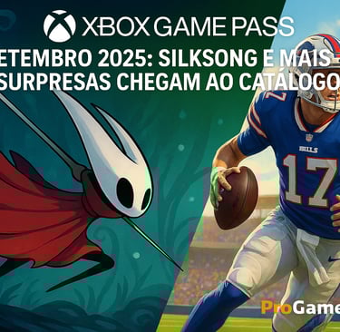 Hornet de Silksong e jogador de futebol americano dividem a cena em contraste visual.