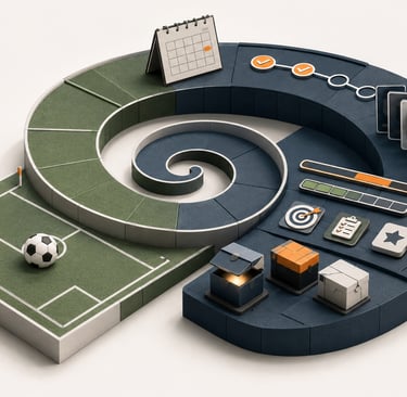 Campo virtual ligado a cards e recompensas em um circuito de progressão.
