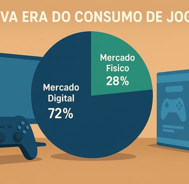gráfico de pizza mostrando participação dos jogos digitais e físicos no mercado atual.