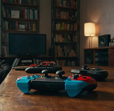a couple of video game controllers sitting on a table