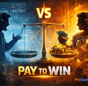 Ilustração mostrando desequilíbrio competitivo causado por pay to win em jogos online