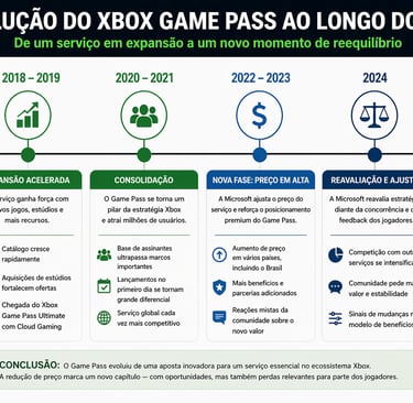 Linha do tempo da evolução do Xbox Game Pass ao longo dos anos.