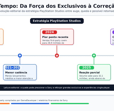 Linha do tempo sobre queda e retomada da PlayStation Studios.