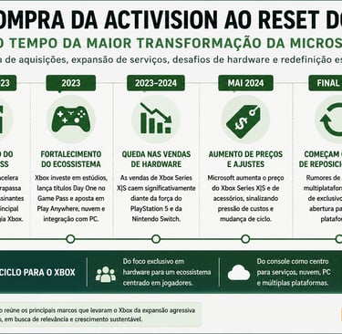 Linha do tempo mostra marcos da transformação do Xbox até o reset.