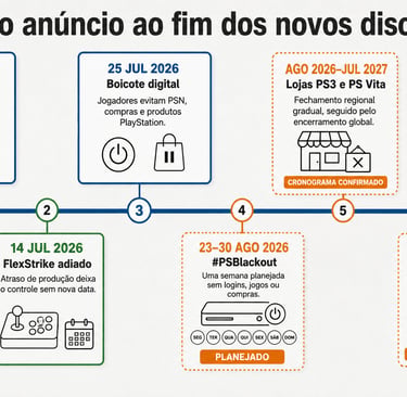 Linha do tempo do anúncio ao fim dos novos discos de PlayStation em 2028.