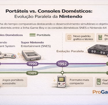 Linha do tempo comparando a evolução dos consoles portáteis e domésticos da Nintendo