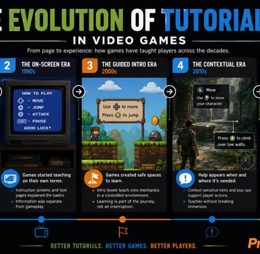 Linha do tempo da evolução dos tutoriais nos games.