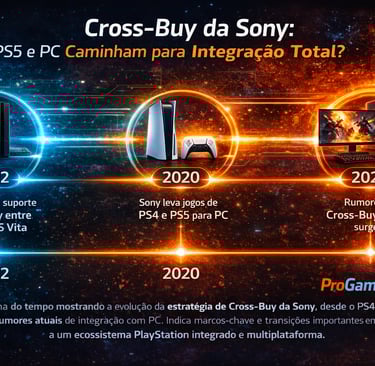 Linha do tempo mostrando a evolução do Cross-Buy da Sony do PS4 ao PS5 e PC.