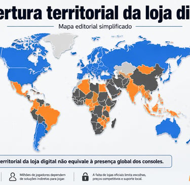 Mapa mostra países com loja digital, sem loja e dependentes de contas externas.