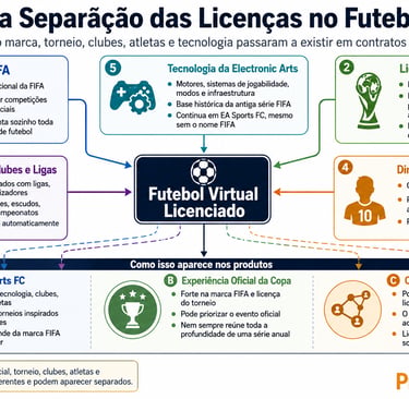 Mapa mostra a divisão entre FIFA, Copa, clubes, atletas e tecnologia da EA.