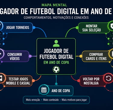 Mapa mental sobre jogador de futebol digital em ano de Copa